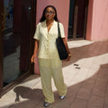 European and american cross-border women's fashion:  summer new arrivals - stylish, casual, loose-fit solid color short-sleeve shirt and high-waisted pants set