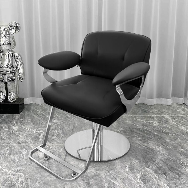 Influencer-approved barber chair - stainless steel, high-end salon chair for perming, dyeing, and cutting. features adjustable height, swivel function, and thickened padding. perfect for professional hair salons