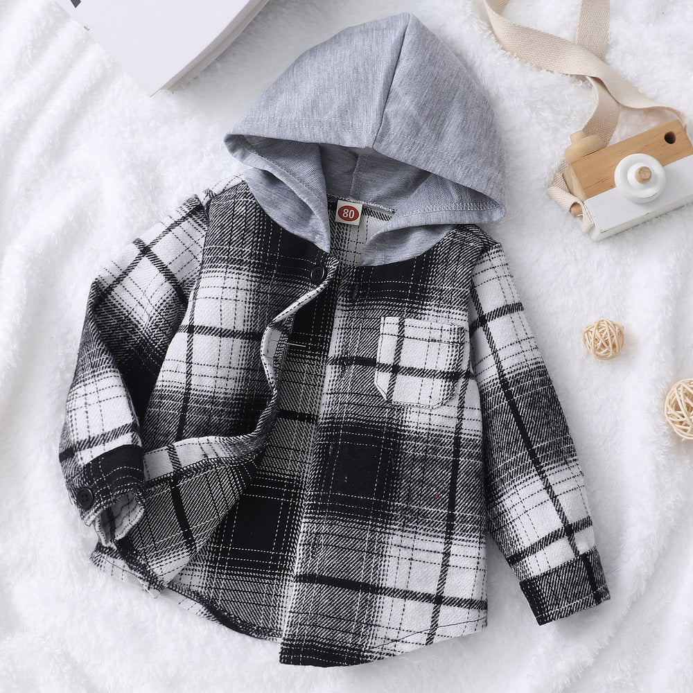 Baby long sleeve plaid hooded shirt top