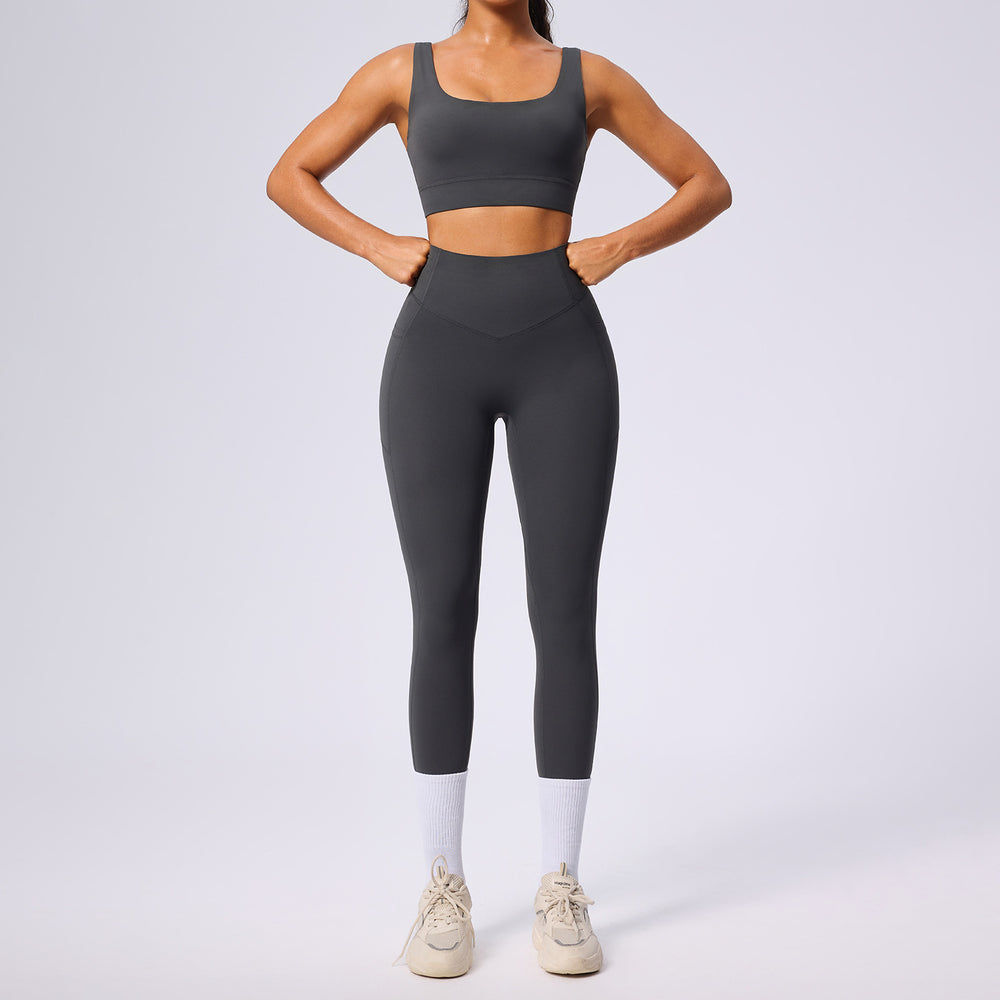 European and american new women's shaping workout set - high waist tummy control pocket yoga outfit - stretchy & breathable fitness set
