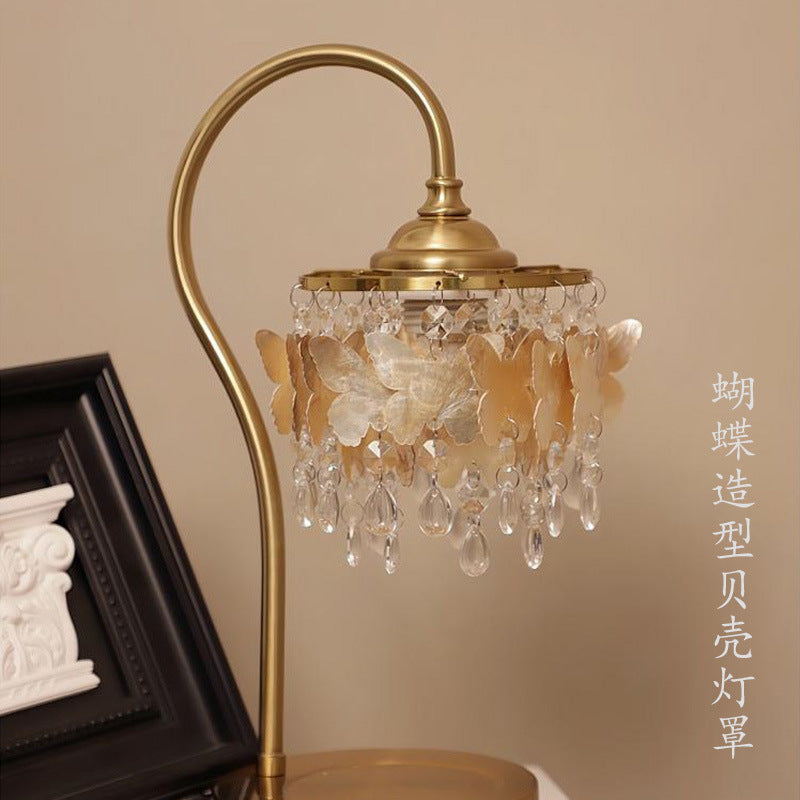 French retro seashell table lamp - bedroom bedside lamp - warm & romantic decor - natural shell crystal table lamp