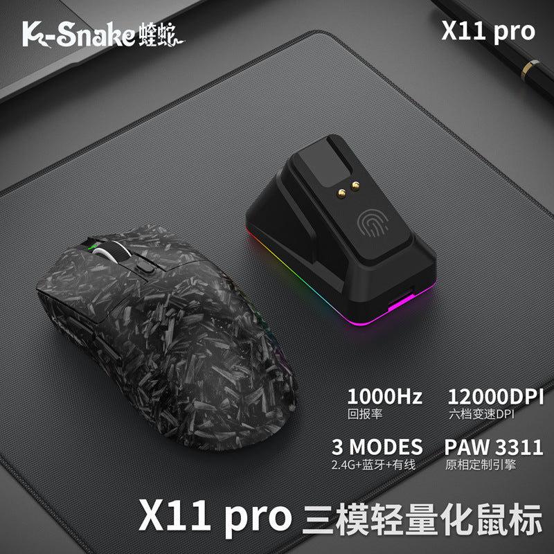 Viper x11 mouse lightweight esports gaming tri-mode wireless bluetooth mouse with charging rgb dock for desktop