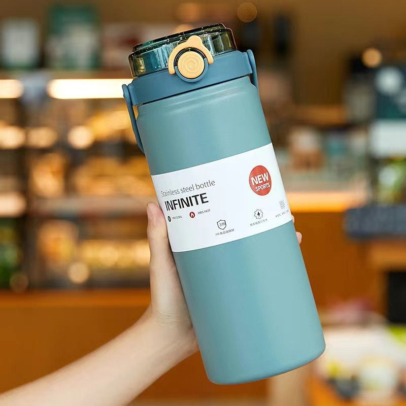 Double drinking large capacity handle kettle thermos cup 316 stainless steel high appearance portable straw cup travel kettle wholesale