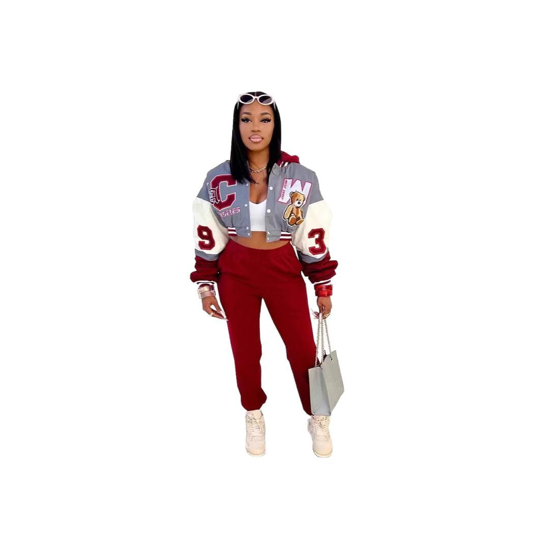 2025 Cross-border African fashion and leisure  baseball jersey printed three-piece set (no hat) versatile