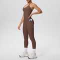 pure color brushed beautiful back tight strap halterflap pocket pants yoga suit sports running fitness two-piece set