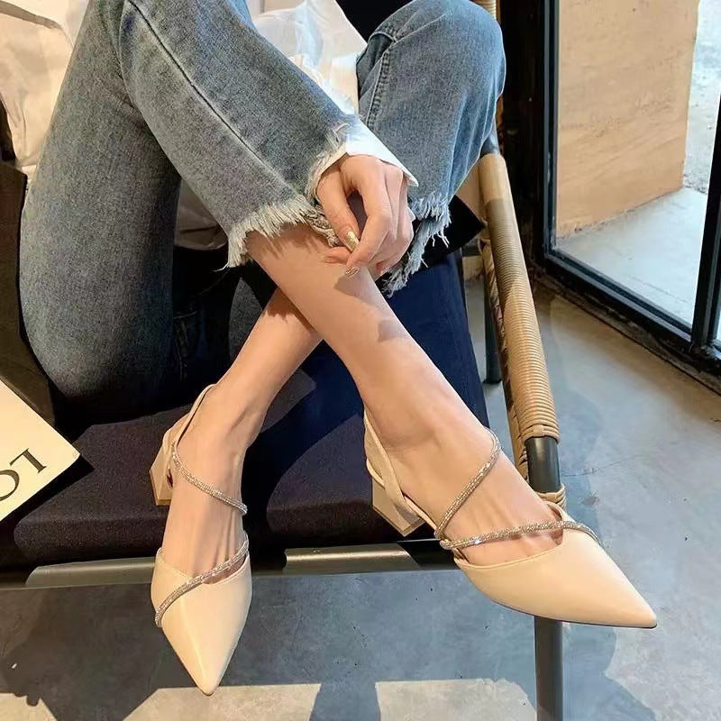 Stunning 2024 new women's sandals: chunky heel, french style, summer high heels, closed-toe shoes, pointed toe pumps, elegant women's footwear