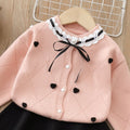 Girls' outfit:  autumn/winter new collection - skirt set with round neck, heart-shaped bow, lace knit cardigan, and stylish two-piece design