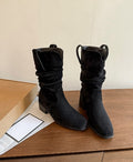 Grape mom fashion boots western pleated short boots women's retro british style petites heightened knee socks thick heel