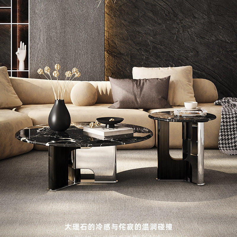Ready-to-ship natural luxury stone coffee table - creative sofa table for living room, marble black rose ufo design, perfect for small spaces