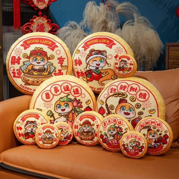 Golden Fa Cai Throw Pillow 2025 Fu Snake Zodiac Year of the Snake Mascot Doll Pendant Plush Toy Persimmon Ruyi