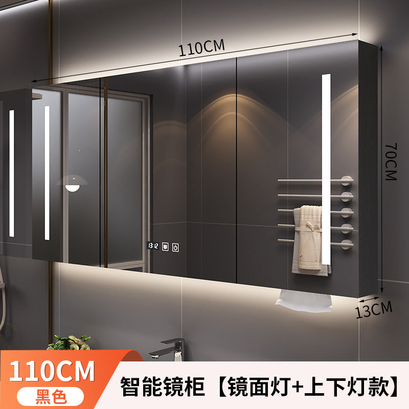 Smart bathroom mirror cabinet Wall-mounted with lamp defogging dressing Multi-layer solid wood storage cabinet Bathroom mirror cabinet