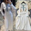 cross-border fashionfall and winternew arrivalfashion round neck denim patchworkknittinglong sleevesdress a-line skirt for women