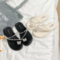 Women's flat sandals - new summer collection: casual, fairy-tale style with pearl and butterfly detail, open-toe design, fashionable beach sandals, versatile and stylish