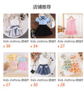 Kids clothing cross-border exclusive for european and american girls new arrival kids white short-sleeved t-shirt + blue pants