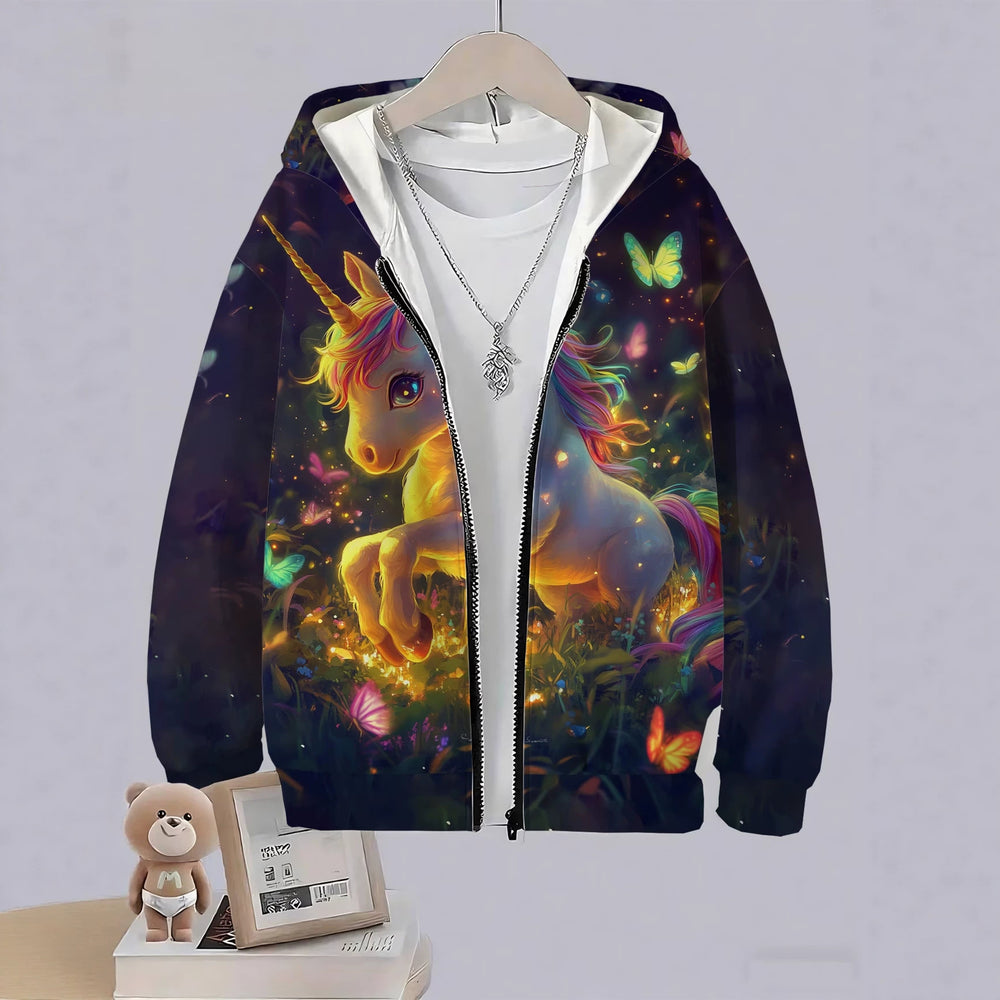 Kids' hoodie jacket, cross-border hot seller: cute cartoon print fashion zip-up hoodie for girls, dropshipping available