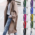 European and american autumn/winter long wool coat - chic, commuter style, beltless, turn-down collar, relaxed fit, wool green coat for women