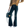 Ebay european and american cross-border foreign trade  new style washed denim ripped raw edge elastic bootcut pants  women