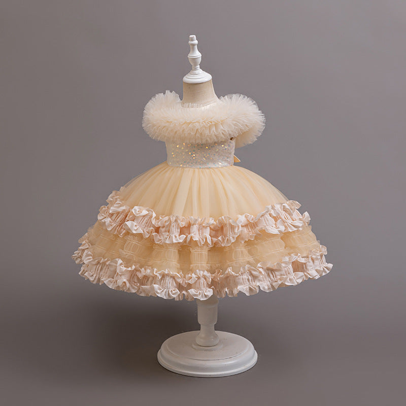 Girls' summer formal dress - european & american style flower girl wedding dress, princess tutu, children's host, piano performance dress