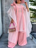 Trendy african-inspired loose sheer top & wide-leg pants set - pink robe two-piece outfit for parties & weddings