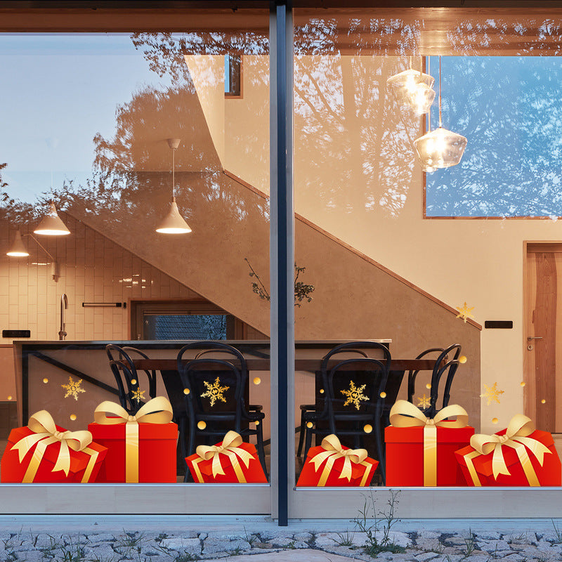 New Year's Day shopping mall window decorations Christmas gift box glass sticker gold snowflake static sticker