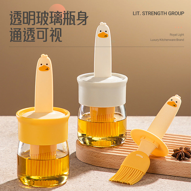 Cartoon oil brush with bottle, kitchen household high temperature resistant oil brush, integrated food grade silicone oil pot brush with oil bottle