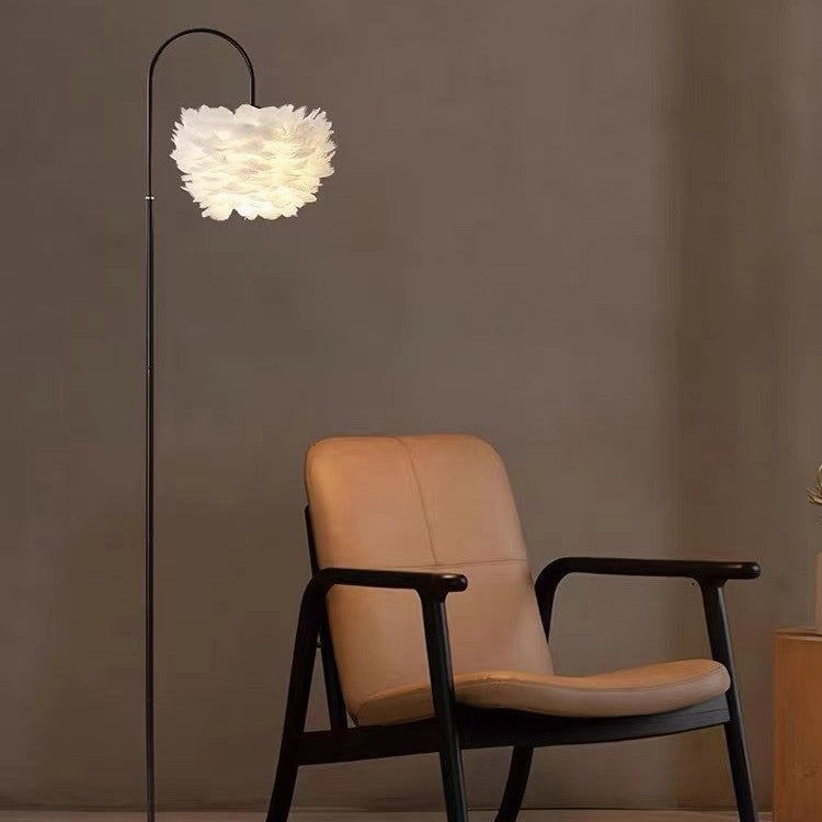 Bent tube popular feather floor lamp nordic ins bedroom light luxury princess live broadcast atmosphere lamp floor lamp