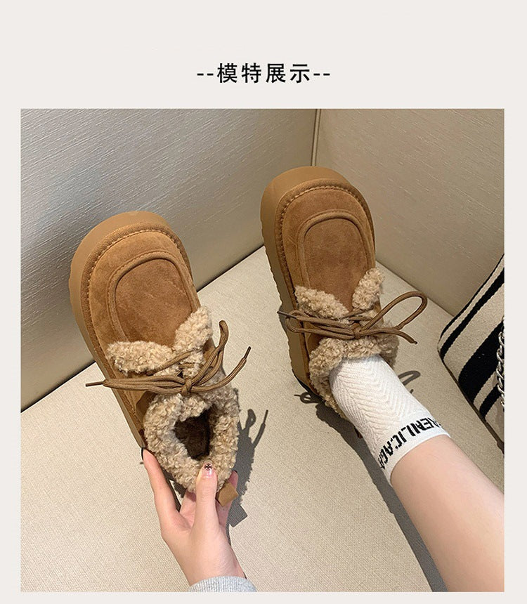 Fleece-lined birkenstock snow boots for women, autumn and winter 2026 new arrival, thick-soled heighteningheattech fur bread cotton shoes