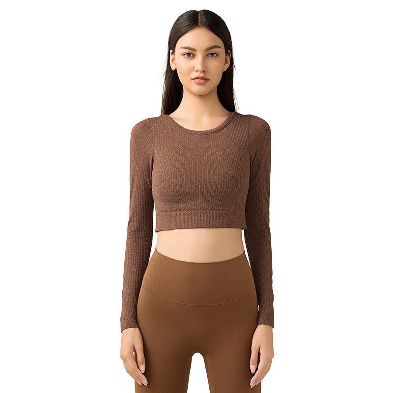 Women's yoga top with built-in bra pads, running & fitness cropped stretch top, new slim-fit long sleeve activewear - daw197