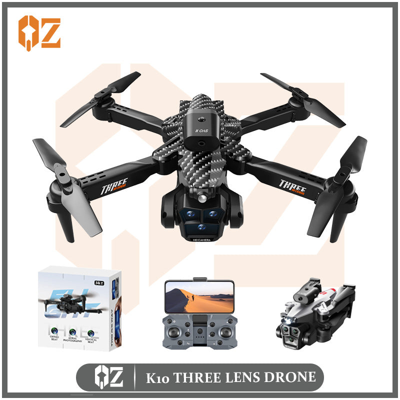 new product k10 drone: obstacle avoidance, triple camera, hd aerial photography, foldable quadcopter, remote control aircraft toy