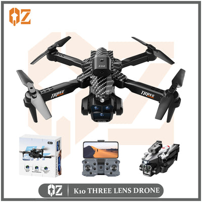 new product k10 drone: obstacle avoidance, triple camera, hd aerial photography, foldable quadcopter, remote control aircraft toy