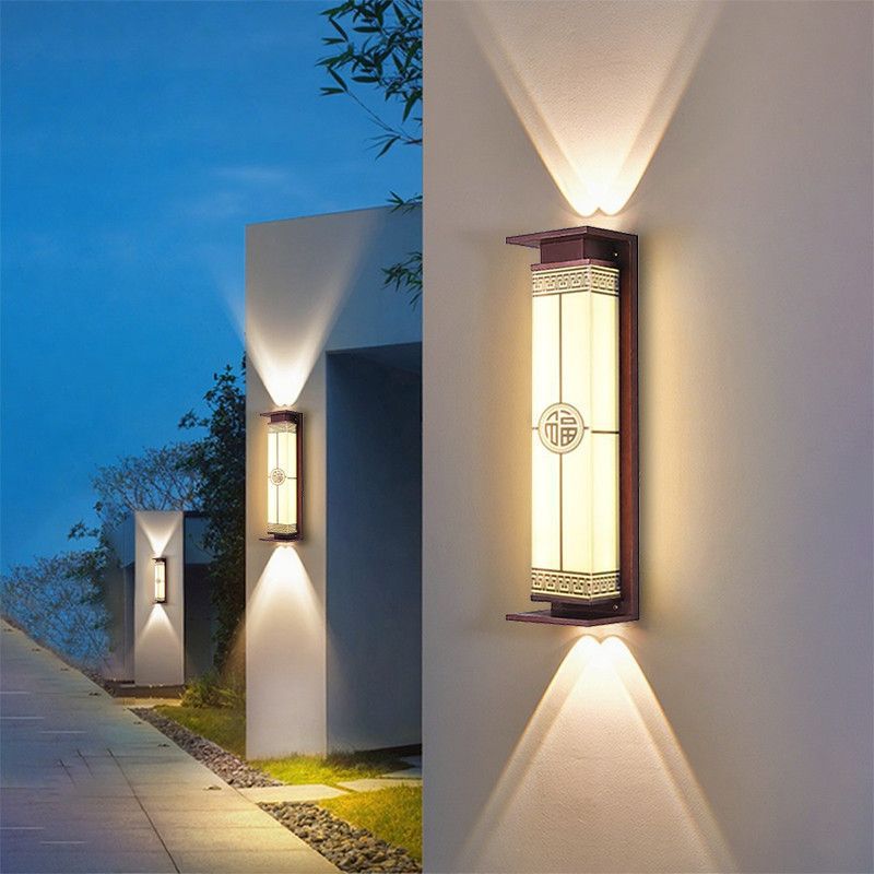 Solar powered waterproof wall light - up & down lighting - chinese style pillar/balcony outdoor garden villa luxury wall sconce