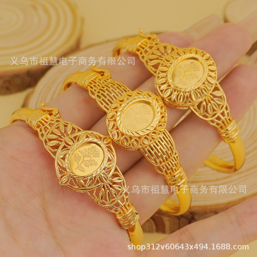 Trendy bohemian floral bangle bracelet, paired with a blooming high-end luxury bracelet as a bridal gift