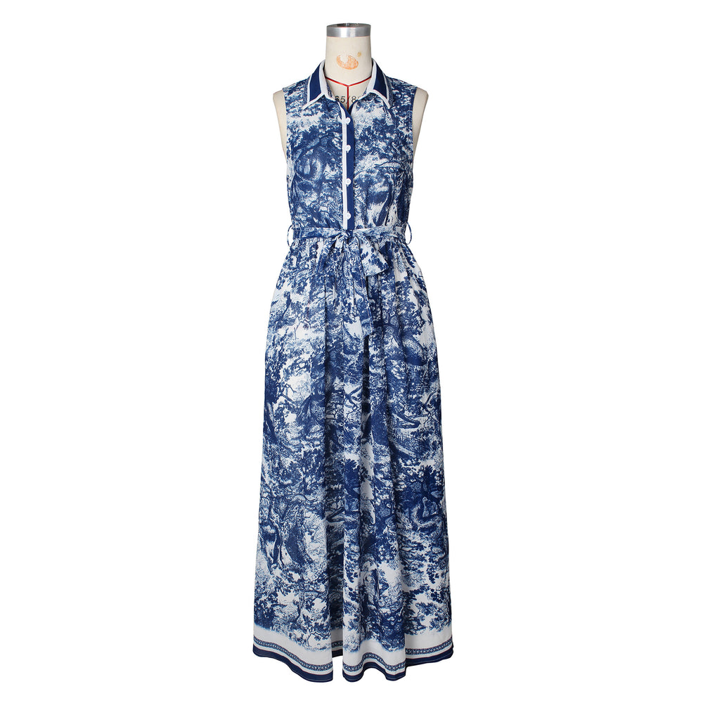 new women's printed maxi dress - fashionable, sexy, high-slit, flowy bohemian style with belt