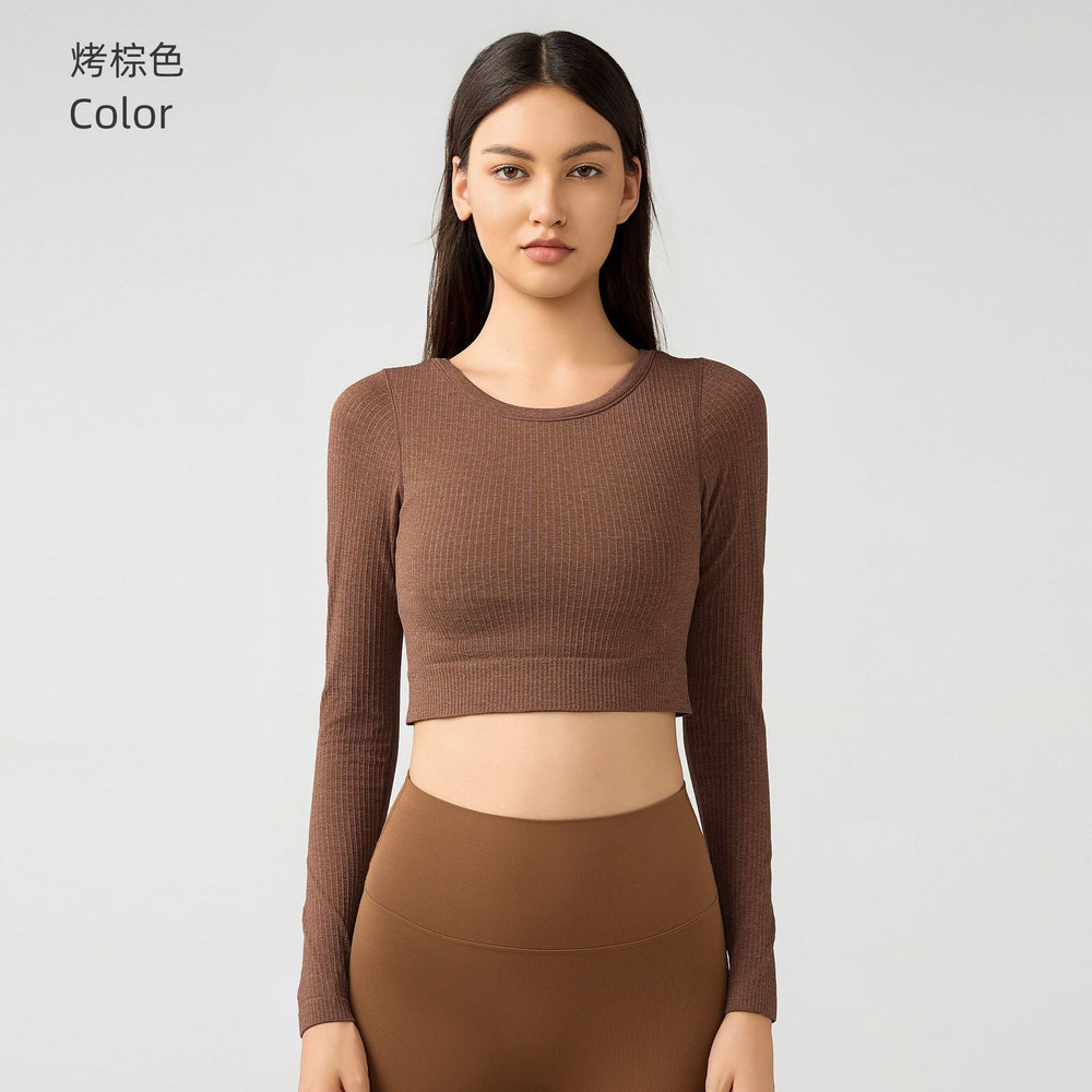 Women's yoga top with built-in bra pads, running & fitness cropped stretch top, new slim-fit long sleeve activewear - daw197
