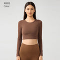 Women's yoga top with built-in bra pads, running & fitness cropped stretch top, new slim-fit long sleeve activewear - daw197
