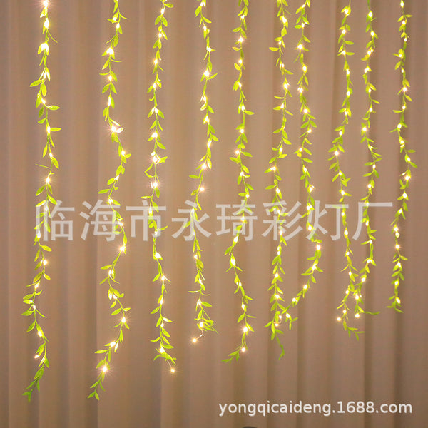 Cross-border wholesale LED copper lamp Internet celebrity plant simulation willow leaf curtain lamp ice strip lamp waterfall lamp weeping willow decoration