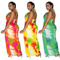 C6921 cross-border   independent station fashionfashion women's backless tie back printing dress length