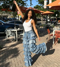 European and american style new ruffle hem denim pants -  cross-border summer women's fashion washed patchwork high-waisted trousers