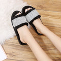 Fall and winteroutwear bunny fur open toe flip flops pearl rhinestone fur slippers women's indoor wooden floor cotton slippers