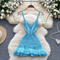Pure desire sexy hot girl suspender hip skirt summer design sense stereo flower waist ruffles knittingdress