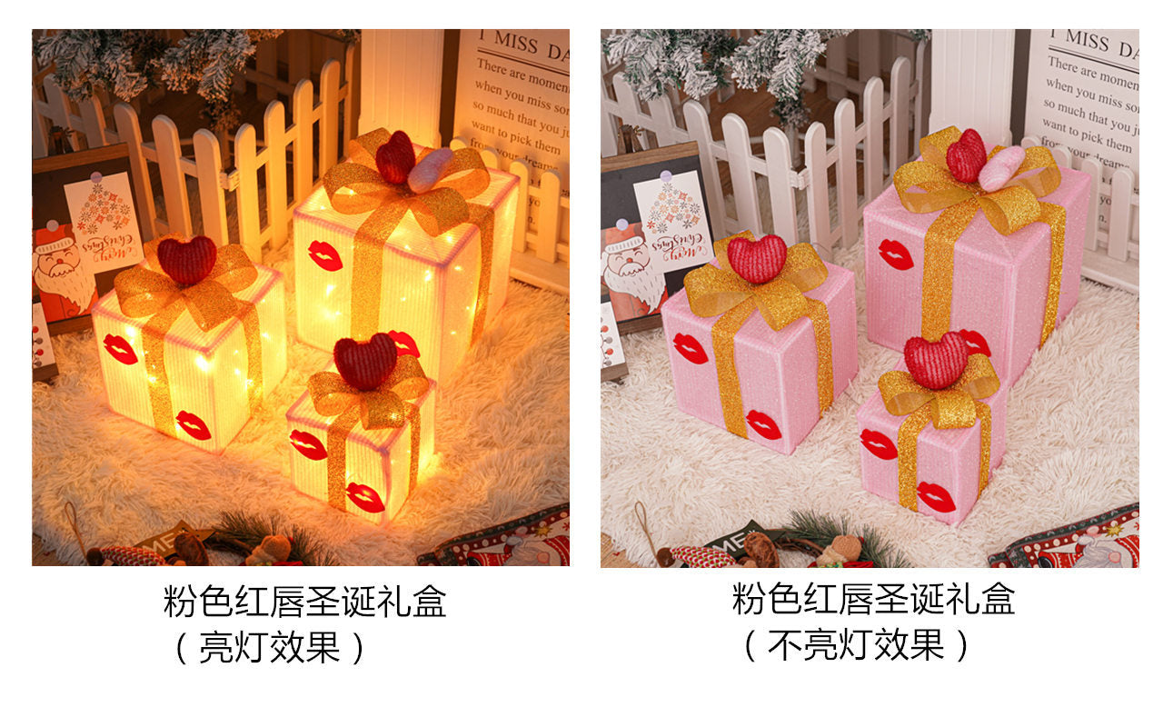 Christmas special birthday party warm atmosphere decorative gift box light, folding Christmas gift box three-piece bedside lamp