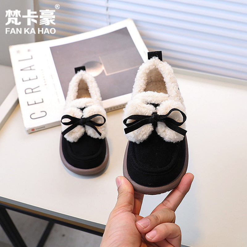 Vancahao kids cotton shoes winternew arrivalgirlsmoke plussheep fur shoes soft bottomretro bean shoes