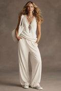 Fashion cross-border independent station new arrival vest v neck sleeveless loose pants suitloose drapedcasualtwo-piece set for women