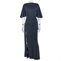 Fashion styleexport women's backless sexy pleated loose hip skirt one-line collar strap slit long dress trendy