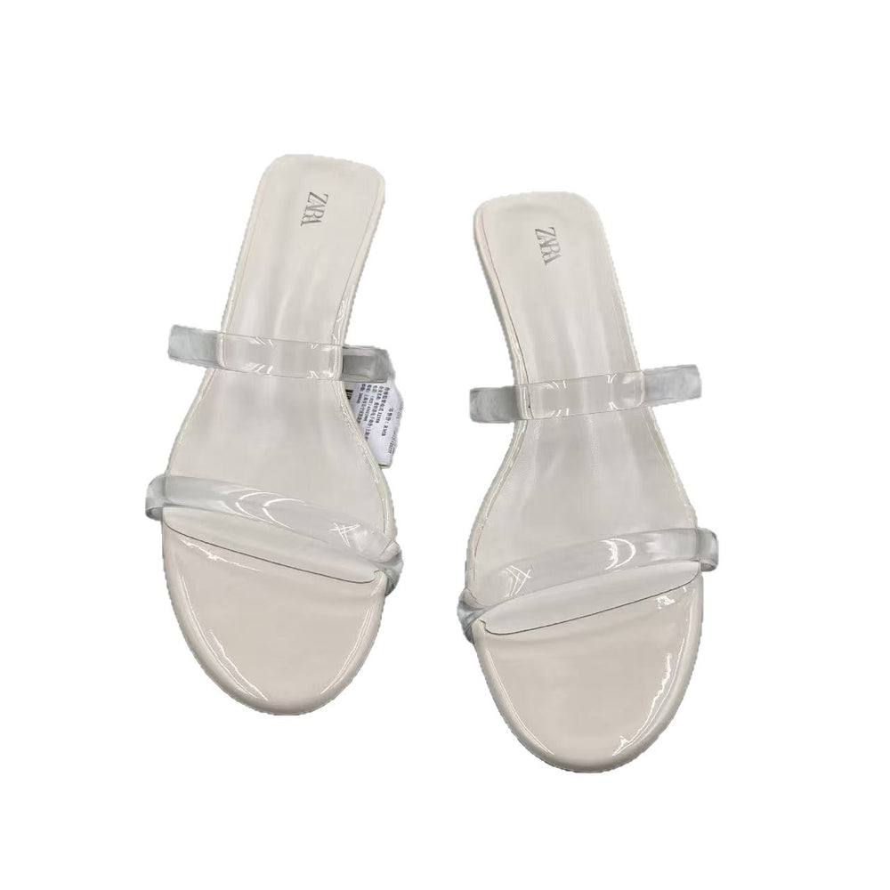 Za's 2025 autumn collection: fashionable clear glass glue transparent two-strap square-toe crystal high heels