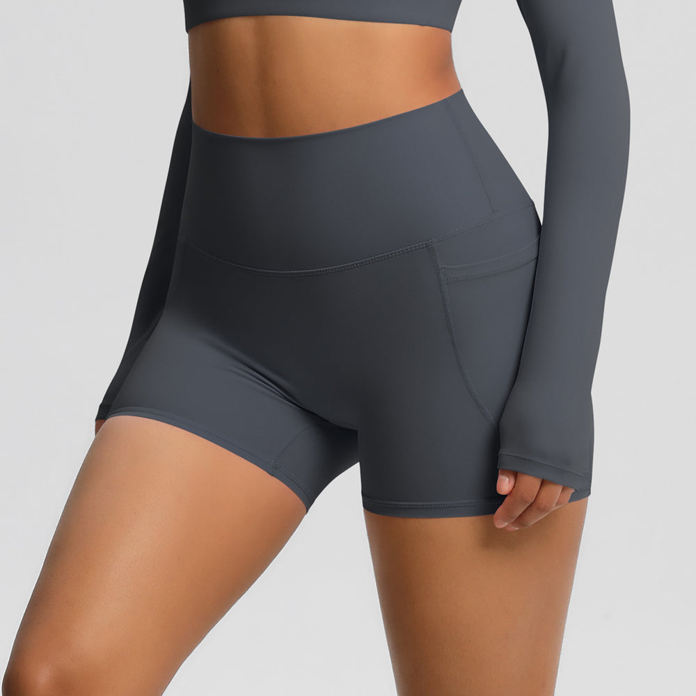 nude high waist yoga shorts quick-drying breathable tight flap pocket pants outdoor cycling sports running fitness pants
