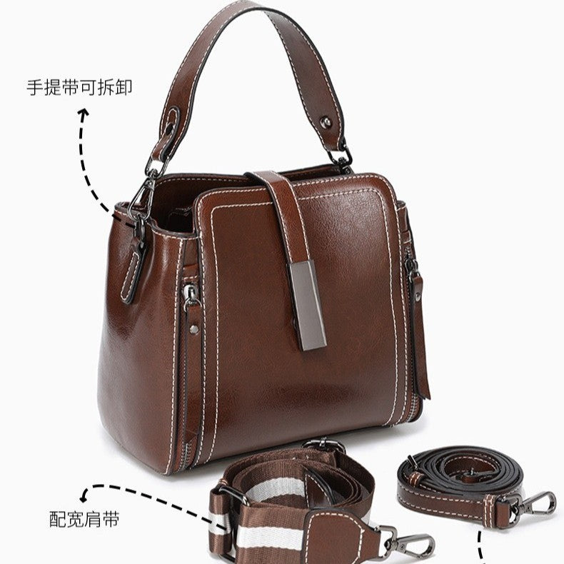 Fashion genuine leather women's bag crossbody bag women's 2025new arrivalretroeasiest for match shoulder bag classy sense work clothingsatchel bag