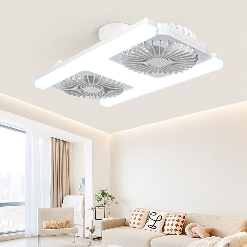 New e7 screw double row h ceiling fan light remote control 8 degree adjustable angle three-color light led silent fan light