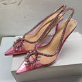 Transparent one-line high-heeled sandals niche style back empty toe high-heeled shoes women's stiletto pointed toe fashion super high heels