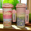 New arrival high-looking lily of the valley coffee cup stainless steel liner thermos cup double drink portable straw water cup goddess cup